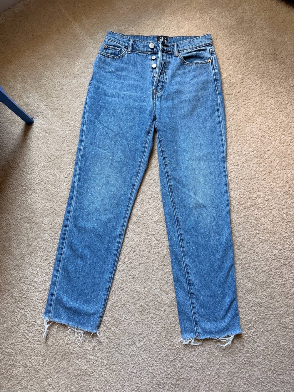 BDG Medium Blue High-Rise Straight Jeans with Raw Hem